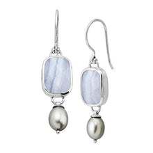 Load image into Gallery viewer, Silpada 'Archipelago for It' Natural Blue Lace Agate & Grey Freshwater Cultured Pearl Drop Earrings in Sterling Silver