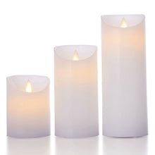 Load image into Gallery viewer, glowiu Flameless Flickering LED Candles Moving Flame, Battery Candles Set of 3(H 4"6"8" x D3") Real Wax Pillar with 10-Key Remote Multi-Function (White)