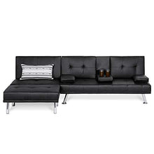 Load image into Gallery viewer, Best Choice Products Faux Leather Upholstery 3-Piece Modular Modern Living Room Sofa Sectional Furniture Set w/Convertible Single & Double Seat Futon Beds, Ottoman, Reclining Backrests - Black