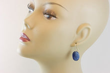Load image into Gallery viewer, Sterling Silver Kyanite Earrings Deep Blue Smooth Oval Drops Simple Everyday Dangles