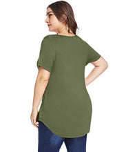 Load image into Gallery viewer, MONNURO Womens Plus Size Sexy Shirts Casual V Neck Short Sleeve Tunic Top with Pocket(Wine Red,1X)