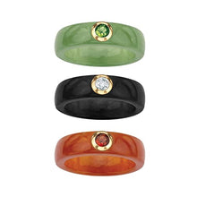 Load image into Gallery viewer, 10K Yellow Gold Round Genuine Topaz Peridot and Garnet Multicolor Jade 3 Piece Ring Set Size 9