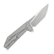 Load image into Gallery viewer, KUBEY KB256 Folding Pocket Knife – Frame Lock Tactical Knife with 3.54in AUS-10 Sand Blast & Brush Blade – Solid Outdoor Knife with Titanium Handle for Hiking Hunting and EDC Carry (Grey)
