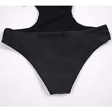 Load image into Gallery viewer, Cool1980s Women Deep Plunge One Piece Swimsuit Lace-up Printed Padded Monokini Bathing Suit Monokini Swimsuit (Black, M)