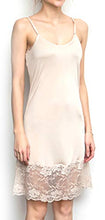Load image into Gallery viewer, Zylioo Women's Mulberry Silk Long Spaghetti Strap Lace Full Slips Dresses Comfy Slim Fit Camisole Under Dress Liner Nude XS