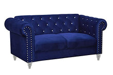 Load image into Gallery viewer, New Classic Furniture Glam Emma Velvet Two Seater Chesterfield Style Loveseat for Small Spaces with Crystal Button Tufts, Royal Blue
