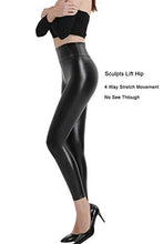 Load image into Gallery viewer, Retro Gong Faux Leather Leggings for Women Stretchy High Waisted Pleather Pants (Black, X-Small)