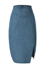 Load image into Gallery viewer, Bellivera Womens Faux Suede Leather Pencil Skirt, Fall Casual Midi Skirts for Women, Summer Hip Wrapped Back Split FF21 Blue XL