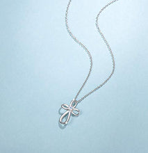 Load image into Gallery viewer, FANCIME White Gold Plated 925 Sterling Silver 0.13ct Moonstone June Birthstone Open Loop Celtic Cross Crucifix Infinity Pendant Necklace For Women Girls, 16" + 2" Extender