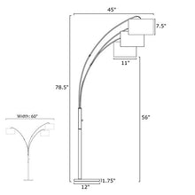 Load image into Gallery viewer, Kira Home Akira 78.5" Modern 3-Light Arc Floor Lamp with 3-Way Switch, Gray Burlap Shades + Brushed Nickel Finish