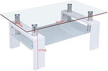 Load image into Gallery viewer, Coffee Table Glass Top, Modern Rectangle Coffee Table with Lower Shelf Wooden Legs Living Room Furniture US Stock (top Glass 6mm, White)