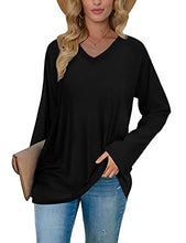 Load image into Gallery viewer, Long Sleeve Shirts For Women V Neck Plain Black Sweatshirt Casual S