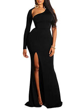 Load image into Gallery viewer, BEAGIMEG Women's Sexy Elegant One Shoulder Backless Evening Long Dress Black 2