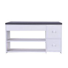 Load image into Gallery viewer, 2 Tier Shoe Rack Bench with Cushion & 2 Drawer, shamoluotuo Shoe Organizer Sponge Padded Seat, Entryway Seat Storage Shelf, Storage Cabinet Hallway Furniture, Storage Stool for Home Entryway (White)