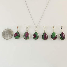 Load image into Gallery viewer, Sterling Silver Red Green Ruby Zoisite Gemstone Teardrop Pendant Necklace 16+2 inches Chain