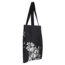 Load image into Gallery viewer, Canvas Tote Bags - Reusable Grocery Bag - Printed Cotton Shopping Bag - Eco Friendly Super Strong Reusuable Washable Bags 19x16.5 Inches, 12.5 Inch Handle NAVY STRIPS BLACK WHITE FLOWER