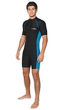 Load image into Gallery viewer, Men Sun Protective Sunsuit Full Body Swimsuit Short Sleeves UPF50+ Black Blue (M)
