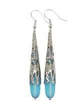 Load image into Gallery viewer, Handmade jewelry from Hawaii,"long teardrop" Turquoise Bay blue sea glass earrings,"December Birthstone", (Hawaii Gift Wrapped, Customizable Gift Message)