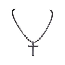 Load image into Gallery viewer, BlueRica Large Hematite Cross Pendant on Hematite Beads Necklace