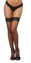 Load image into Gallery viewer, Dreamgirl Women's Fishnet Thigh-High Stockings with Silicone Lace Top, Black, One Size