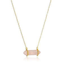 Load image into Gallery viewer, 18K Yellow Gold-Plated .925 Sterling Silver Rose Quartz Gemstone Crystal Horizontal Chakra Point Necklace - 16" + 2" Extender