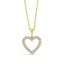 Load image into Gallery viewer, Brilliant Expressions 10K Yellow Gold 1/4 Cttw Conflict Free Diamond Open Heart Pendant Necklace (I-J Color, I2-I3 Clarity), Adjustable Chain 16-18 inch