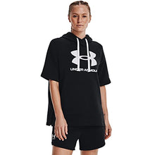 Load image into Gallery viewer, Under Armour Women's Rival Fleece Short-Sleeve Hoodie , Black (001)/White , Medium