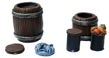 Load image into Gallery viewer, War World Gaming Fantasy Village Street Market Stall and Barrels Set – 28mm Heroic Scale Wargaming Terrain Model Diorama Scenery Wargame Tabletop Medieval Battle Wargame Battleboard
