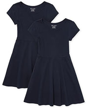 Load image into Gallery viewer, The Children's Place Girls Short Sleeve Basic Skater Dress, Tidal 2 Pack, Large
