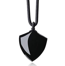 Load image into Gallery viewer, COAI Black Obsidian Shield of Faith Pendant Amulet Necklace Mens Womens