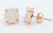 Load image into Gallery viewer, White Druzy Gemstone Prong Set Stud Earring- 8mm- Rose Gold- Women's Jewelry Mother's Day Gift Idea- Wedding- Graduation
