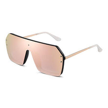 Load image into Gallery viewer, Oversized Shield Sunglasses Flat Top Gradient Lens Rimless Glasses for Women Men (Black Frame/Mirror Pink Lens)