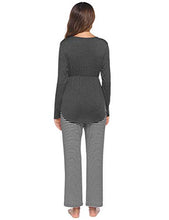 Load image into Gallery viewer, Ekouaer Labor/Delivery/Nursing Maternity Pajamas Set Home, Deep V Neck Nursing Shirt, Adjustable Size Pregnancy Shorts (Dark Grey XL)