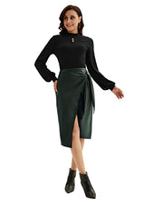 Load image into Gallery viewer, LIUMILAC Women Asymmetrical Bodycon Pencil Skirt Solid Wine Leather Midi Skirt with Zip