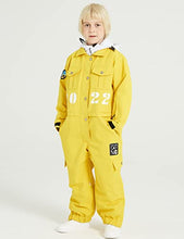 Load image into Gallery viewer, HOUZONIY Kids Snow Suit Unisex Waterproof,Ski Suit Insulated for Girls Boys,One Piece Padded for Skiing,Snowmobiling,Hiking,Climbing Yellow 130