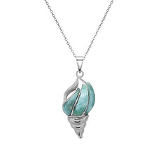 Load image into Gallery viewer, Sterling Silver Natural Larimar Seashell Pendant with 18" Chain