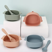 Load image into Gallery viewer, Suction Bowl, Socub Silicone Learning Bowl for Kids and Toddlers, Unbreakable Non-Slip Baby Bowl with Spoon, BPA Free, Dishwasher and Microwave Safe, Sage