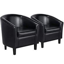 Load image into Gallery viewer, YAHEETECH Accent Chairs Set of 2 Faux Leather Barrel Chair Side Chairs Club Chair for Bedroom Living Reading Room, Black