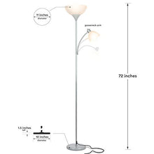 Load image into Gallery viewer, Brightech Sky Dome Plus - Super Bright LED Torchiere & Reading Floor Lamp - Dimmable Modern Standing Pole Lamp for Office, Living Room – Tall Mother-Daughter Lights for Bedroom Night Lighting – Silver