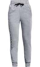 Load image into Gallery viewer, Under Armour girls Rival Fleece Joggers , Steel Light Heather (036)/Black , Youth Small