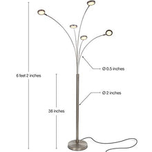 Load image into Gallery viewer, Brightech Orion 5 - Super Bright, Modern LED Arc Lamp - 5 Adjustable Arms & Light Heads Arch Over the Couch - Standing Tree Lamp for Living Rooms - Hanging Lighting - Satin Nickel (Silver)