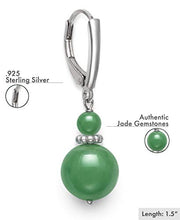 Load image into Gallery viewer, Sterling Silver Natural Green Jade Lever Back Drop Dangle Earrings