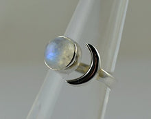 Load image into Gallery viewer, Rainbow Moonstone 925 Sterling Silver Crescent Moon Handmade Women Ring US Size 7.0