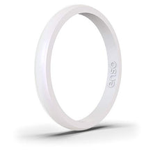 Load image into Gallery viewer, Enso Rings Halo Birthstone Silicone Ring – Minimalist Stackable Wedding Engagement Band – 2.54mm Wide, 1.5mm Thick (Moonstone, 6)