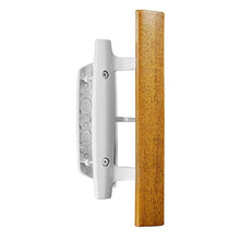Load image into Gallery viewer, Mortise Style Reversible Sliding Patio Door Handle Set with Oak Wood Interior Handle and Exterior Pull in White Diecast Finish Fits 3-15/16” Screw Hole Spacing, Non-keyed with Latch Locks (White)