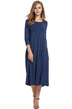 Load image into Gallery viewer, Hotouch Women's 3/4 Sleeve Casual Loose Solid Midi T-Shirt Dress (Navy Blue XL)