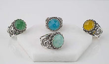 Load image into Gallery viewer, 925 Sterling Silver Yellow Chalcedony Round Filigree Paisley Ring (Size 6-10) (7)