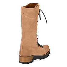 Load image into Gallery viewer, Fullwei Boots for Women,Women Platform Cowboy Boot Steel Toe Ladies Mid Calf Combat Western Lace Up Cowgirl Motorcycle Riding Boot Walking Shoe (Khaki, 8.5)