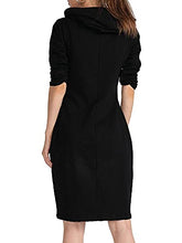 Load image into Gallery viewer, MAGICMK Women Long Sleeve Print Lips Slim Fitted Knee Length Sweatshirt With Pocket Casual Pullover Hoodie Dress (HBLACK+PURPLE, S)