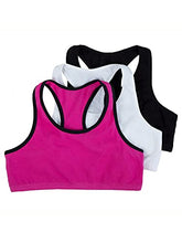 Load image into Gallery viewer, Fruit of the Loom Girls' Cotton Built-up Sport Bra, Passion Fruit with Black/White/Black, 32